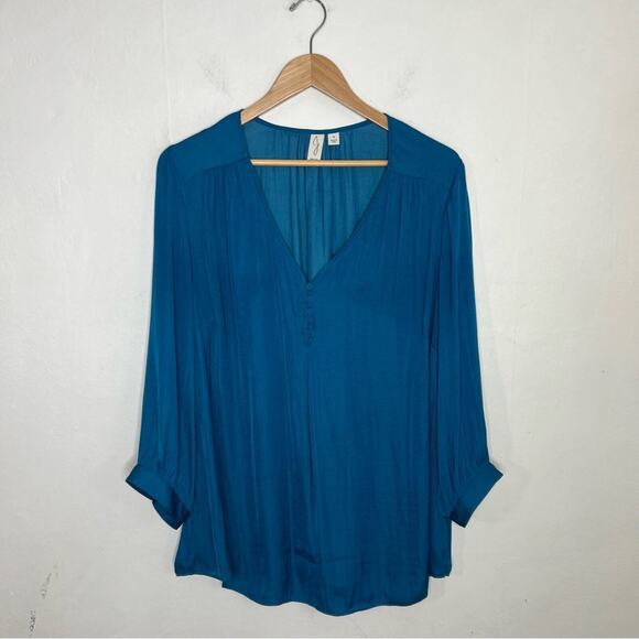 Joie V Neck Blue Turquoise Polyester Blouse Size 1X - Picture 12 of 12